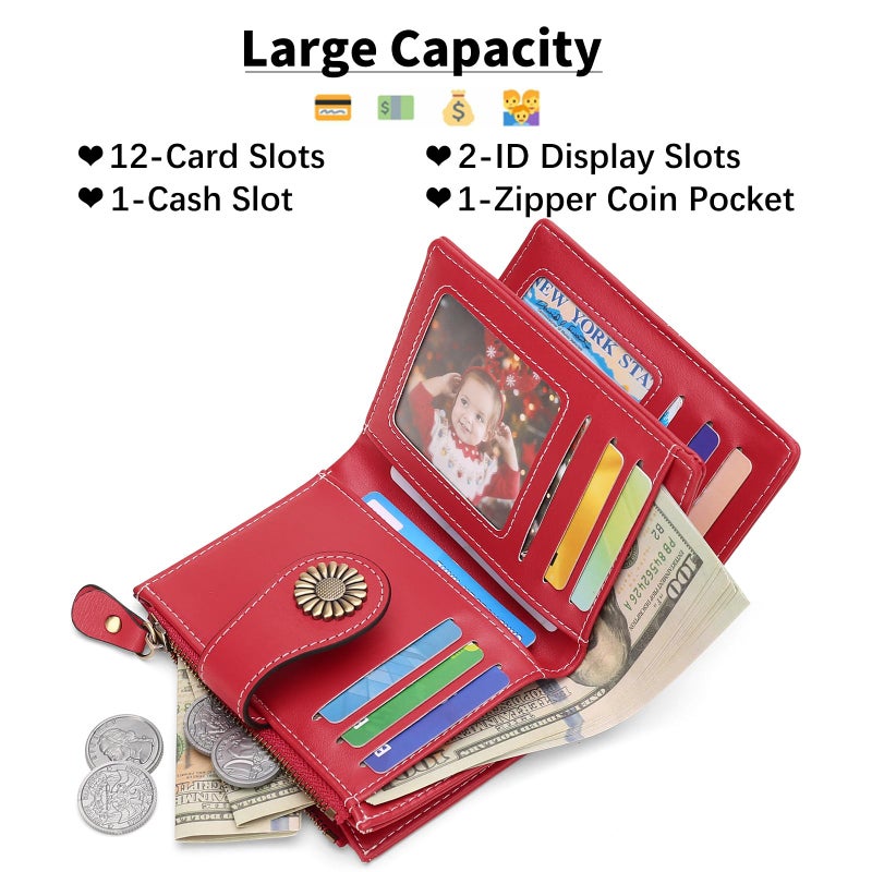 SENDEFN Small Womens Wallet Leather Bifold Card Holder RFID Blocking with Zipper Coin Pocket - Image 2